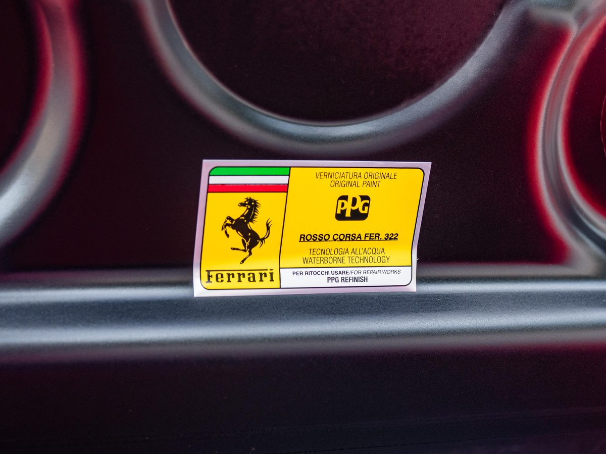 Ferrari original paint verification sticker: Rosso Corsa 322